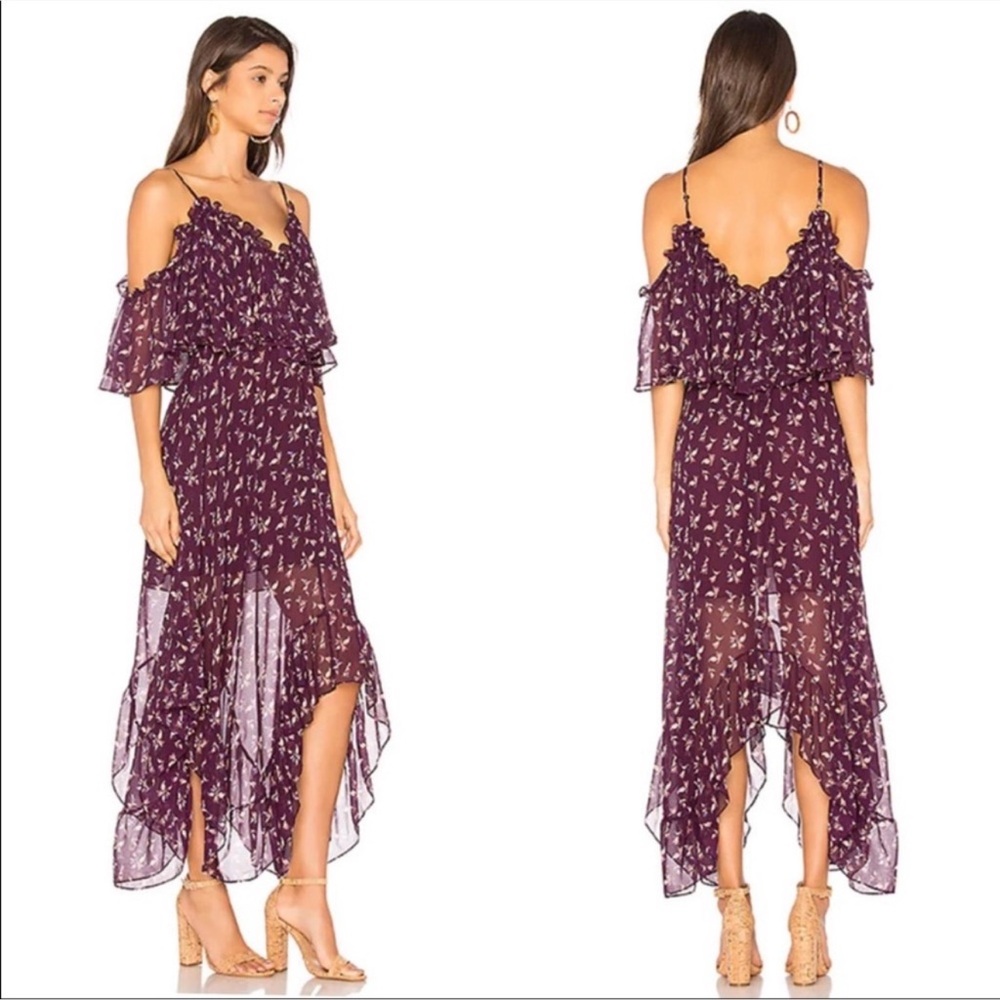 MISA LOS ANGELES REVOLVE Desi Floral Print Asymmetrical Cold Shoulder Midi Dress
